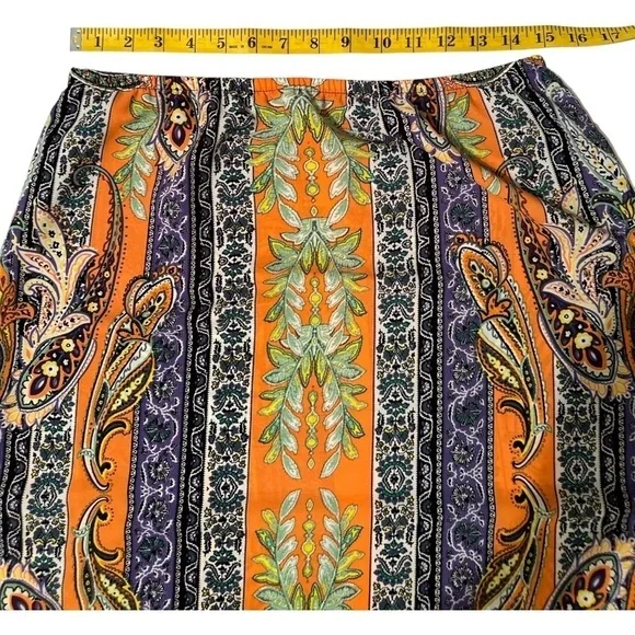 Tyche Maxi Skirt. Floral Paisley Stripes Slits on Sides, Orange, Purple. Large. - Picture 4 of 16